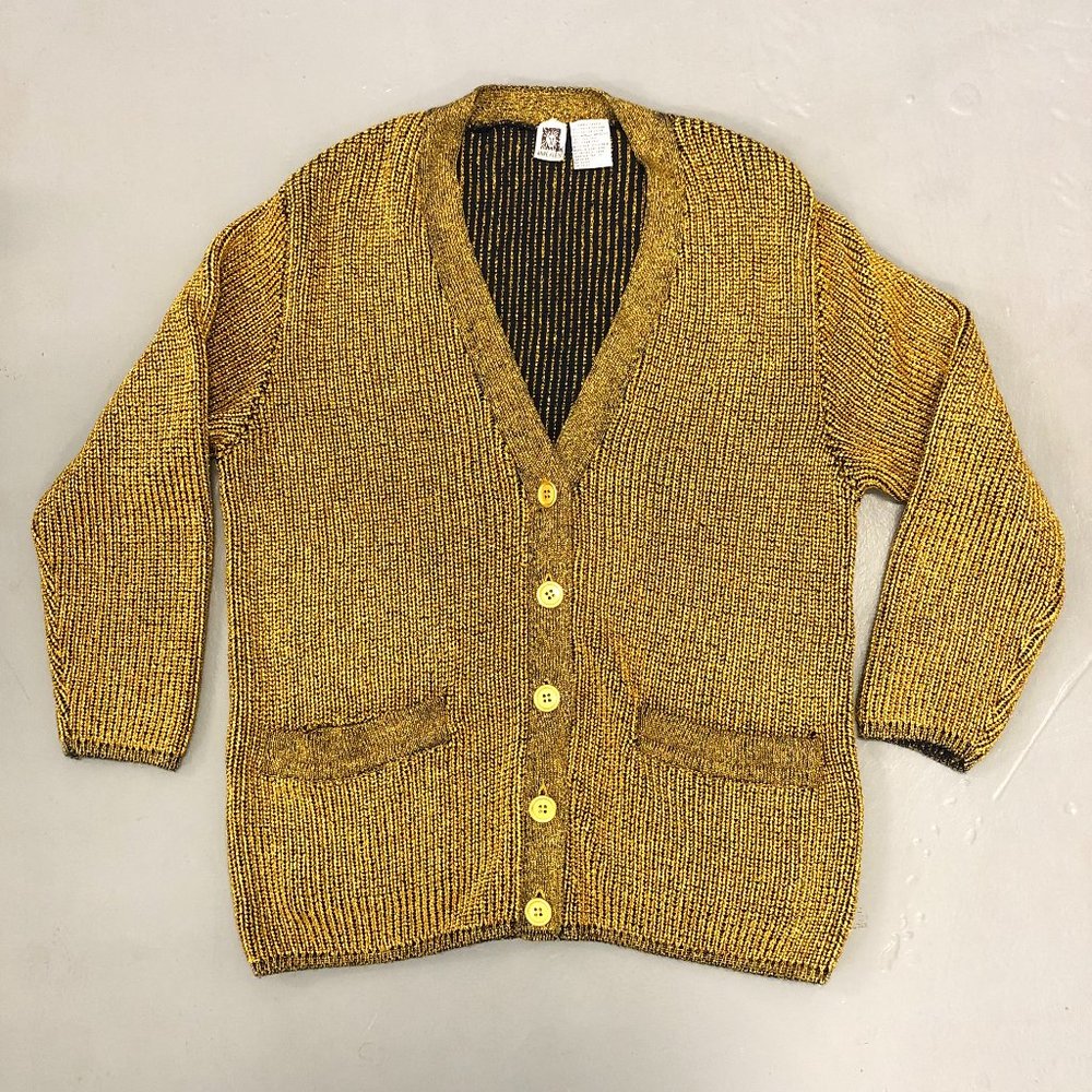 Vintage Gold Metallic Rayon/Cotton/Silk Knit Cardigan Anne Klein Size S